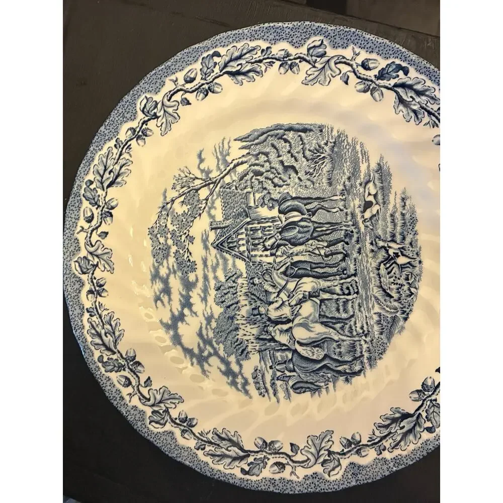 Royal Wessex Blue White Transferware 10” Plate Wall | Fox Hunt English Cottage